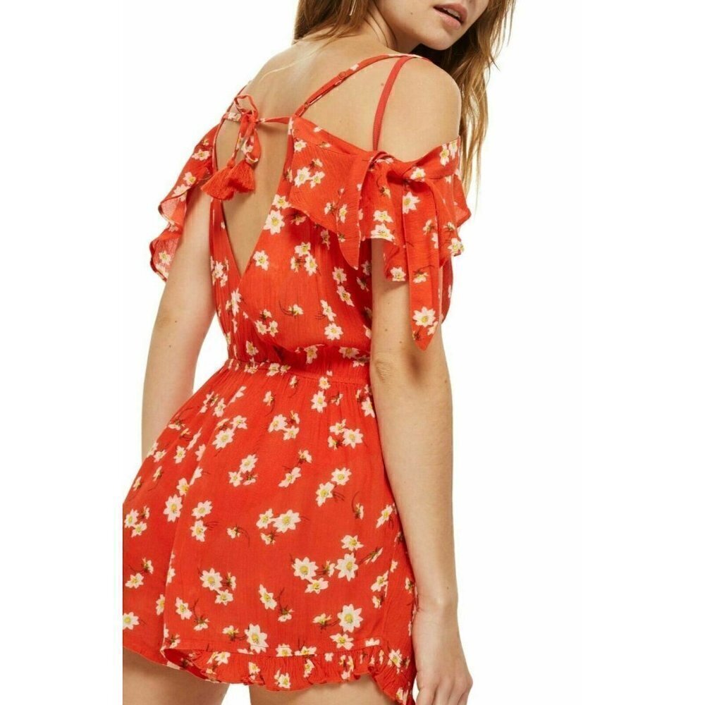 TOPSHOP Womens Daisy Floral Print Romper Size 8-10 - Picture 4 of 9